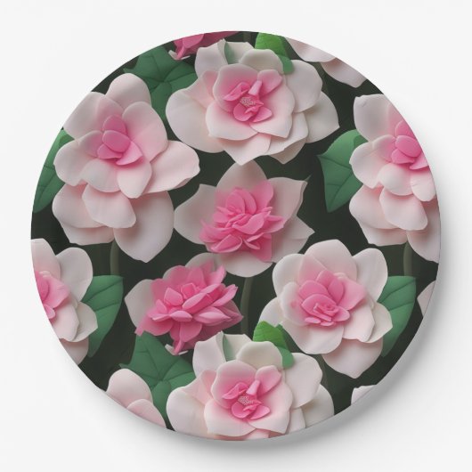 Assiettes En Carton Joli motif fleuri rose boho (Devant)