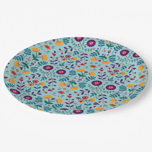 Assiettes En Carton Joli Motif Fleurs d'Art Folk (Angle)