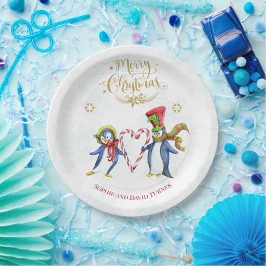 Assiettes En Carton Joli Mr et Mme Penguins Joyeux Script de Noël (Fête)