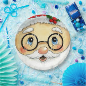 Assiettes En Carton Joli Noël Aquarelle Père Noël Face (Fête)