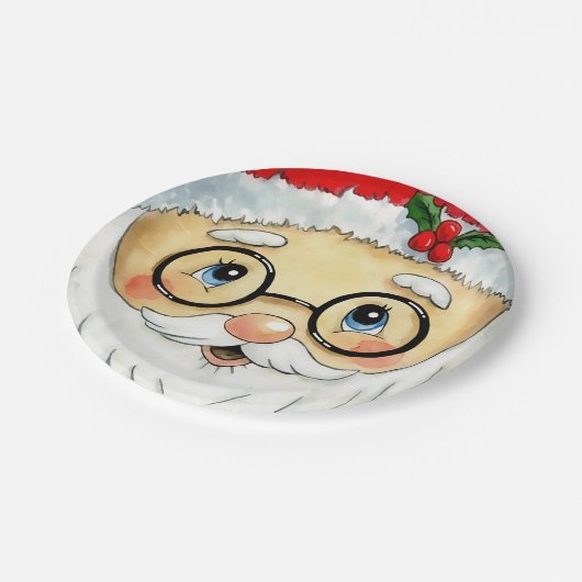 Assiettes En Carton Joli Noël Aquarelle Père Noël Face (Angle)