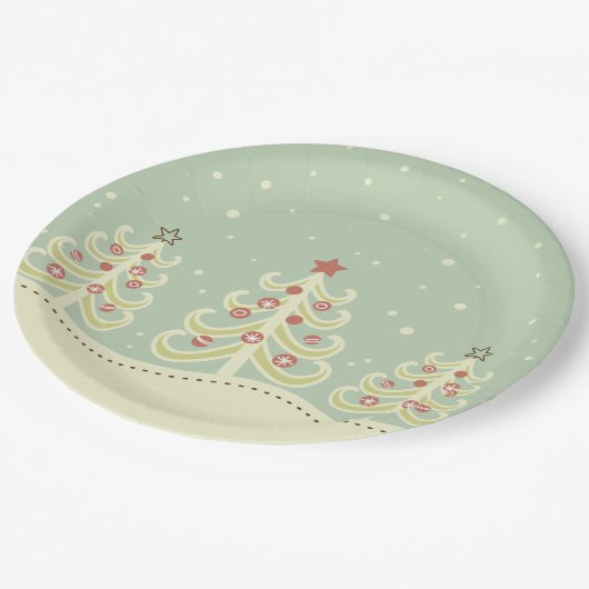 Assiettes En Carton Joli Noël Arbres Pastel (Angle)