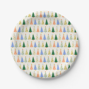 Assiettes En Carton Joli Noël Arbres Rouge Vert Boho