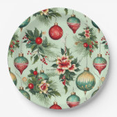 Assiettes En Carton Joli Noël Rétro, Noël Floral (Devant)