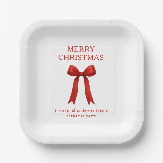 Assiettes En Carton Joli Noël Rouge Bow (Recto)