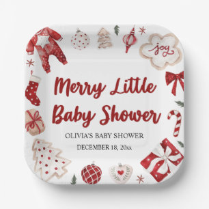 Assiettes En Carton Joli Noël Rouge hiver Joyeux Petit Baby shower