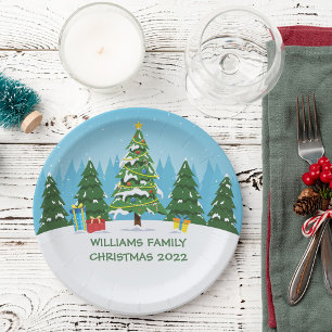 Assiettes En Carton Joli Noël sur mesure Arbres de Noël Fête Bleu