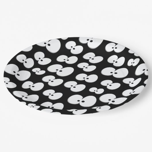 Assiettes En Carton Joli noir et blanc Éffrayant yeux Halloween (Angle)