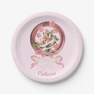 Assiettes En Carton Joli Nom Rose Rococo Chaussure Fille Ruban