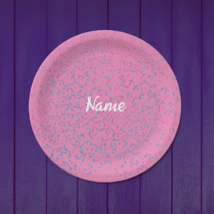 Assiettes En Carton Joli Noms Pastel Rose Bleu Points Moderne Blanc