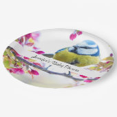 Assiettes En Carton Joli oiseau bleu et jaune sur un Baby shower de br (Angle)