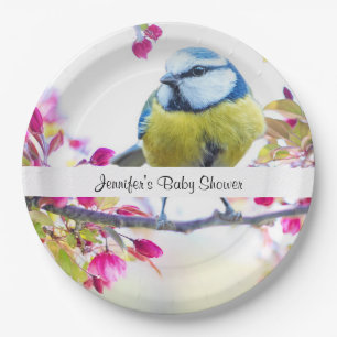 Assiettes En Carton Joli oiseau bleu et jaune sur un Baby shower de br