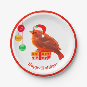 Assiettes En Carton Joli oiseau de Noël
