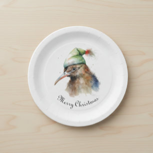 Assiettes En Carton Joli oiseau Kiwi avec un chapeau d'elfe de Noël, s