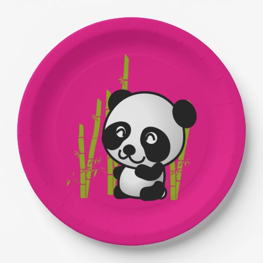 Assiettes En Carton Joli ours de panda noir et blanc dans une bosquet  (Devant)