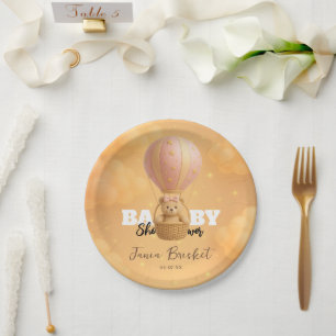 Assiettes En Carton Joli ours en peluche rose dans un ballon aérien fa