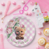 Assiettes En Carton Joli ours en peluche rose en vichy Baby shower fle (Fête)