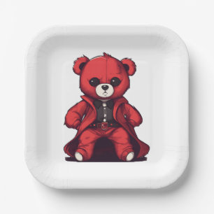 Assiettes En Carton Joli ours en peluche rouge garçon