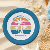 Assiettes En Carton Joli Palmier Tropical Personnalisé Blue Beach Part