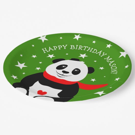 Assiettes En Carton Joli Panda d'anniversaire avec Casquette Bowler &  (Angle)