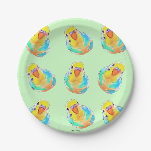 Assiettes En Carton Joli Parakeet Budgerigar Bird Aquarelle Cute (Devant)