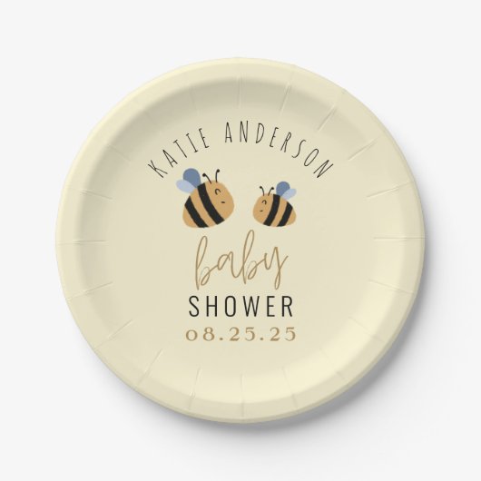 Assiettes En Carton Joli Pastel Jaune Bumble Bee Baby shower (Devant)
