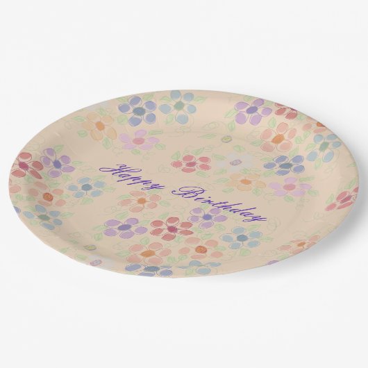 Assiettes En Carton Joli Pastel Plates d'Anniversaire En Papier Fleuri (Angle)