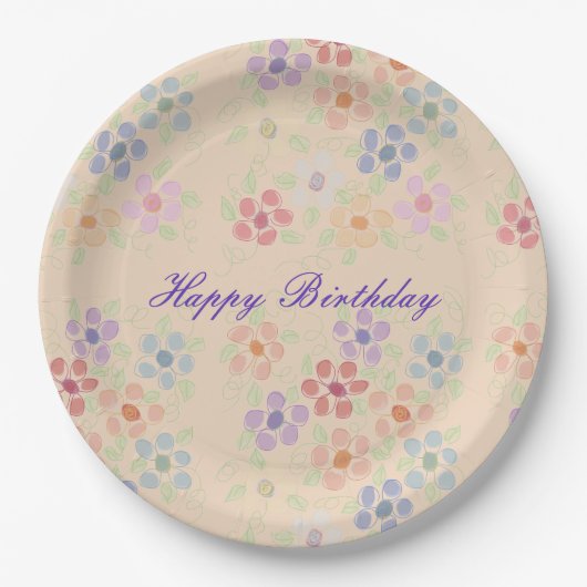Assiettes En Carton Joli Pastel Plates d'Anniversaire En Papier Fleuri (Devant)
