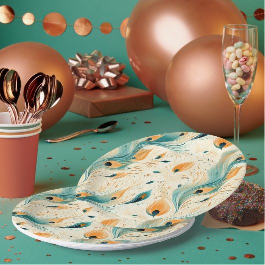 Assiettes En Carton Joli Peacock à la crème orange Turquoise (Multi)