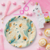 Assiettes En Carton Joli Peacock à la crème orange Turquoise (Fête)