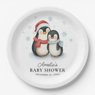 Assiettes En Carton Joli Penguin d'hiver Famille Baby shower de Noël
