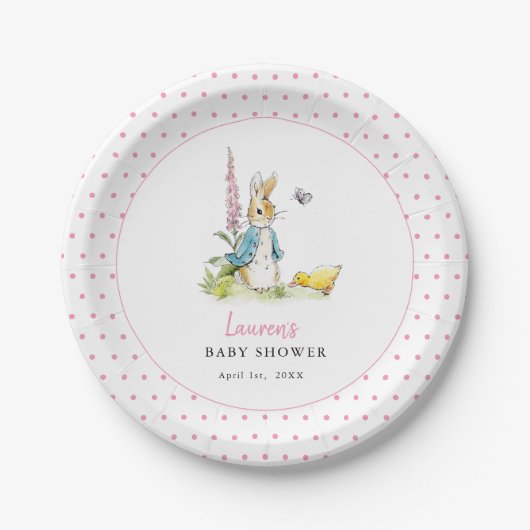 Assiettes En Carton Joli Peter Rabbit Bébé Fille douche rose (Devant)