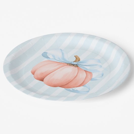 Assiettes En Carton Joli petit Citrouille Baby shower bleu bouc (Angle)