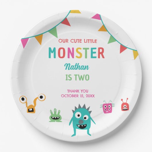 Assiettes En Carton Joli Petit Monster Anniversaire Garçon Halloween (Devant)