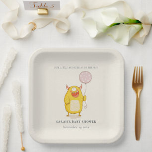 Assiettes En Carton Joli Petit Monstre Rose Jaune Baby shower Invitati