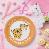 Assiettes En Carton Joli petit tigre personnalisé dessin animé anniver (Fête)