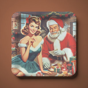 Assiettes En Carton Joli pin-up de Noël et Père Noël