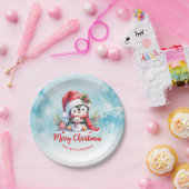 Assiettes En Carton Joli pingouin rouge et bleu Personnalisé Joyeux No (Fête)