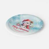 Assiettes En Carton Joli pingouin rouge et bleu Personnalisé Joyeux No (Angle)