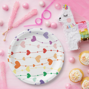 Assiettes En Carton Joli Rainbow Hearts Enfants Motifs