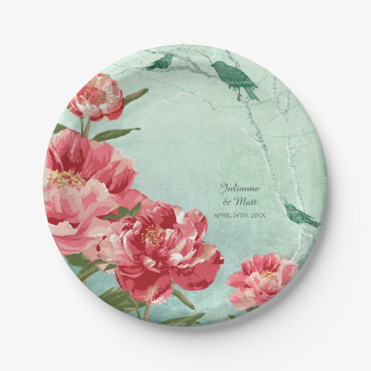 Assiettes En Carton Joli Réception Fleur Rétro Dinnerware Peony (Devant)