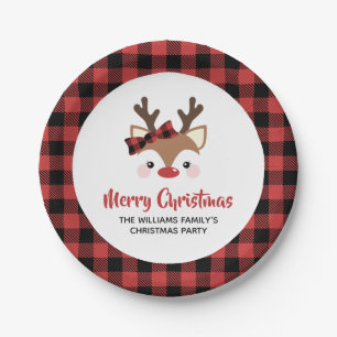 Assiettes En Carton Joli Reindeer Buffalo Bow Red Joyeux Noël