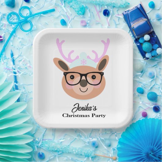 Assiettes En Carton Joli Reindeer Noël Casquette Écharpe lunettes (Fête)