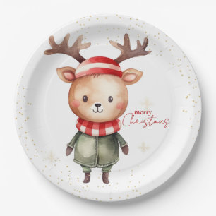 Assiettes En Carton Joli renne de bois Elfe de Noël