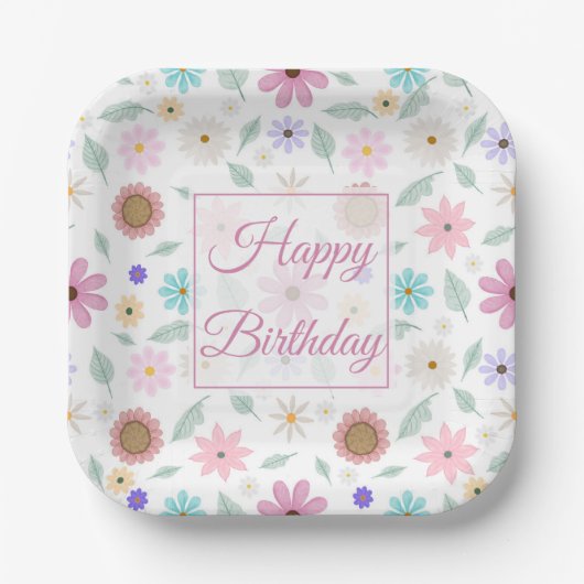 Assiettes En Carton Joli rose Fleurs Super Design rétro (Recto)