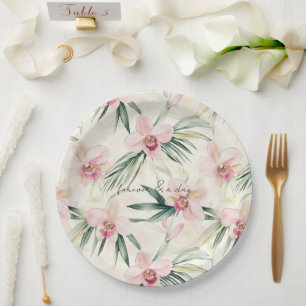 Assiettes En Carton Joli rose Mariage de fleurs d'orchidées tropicales
