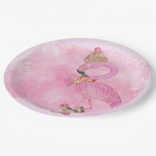 Assiettes En Carton Joli rose Noël Flamant rose d'hiver Oiseau (Angle)