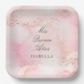 Assiettes En Carton Joli rose + Or Quinceañera Mis Quince Años (Recto)