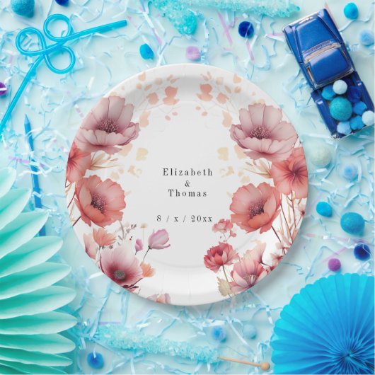 Assiettes En Carton Joli Rose, Peach Fuzz, Aquarelle (Fête)