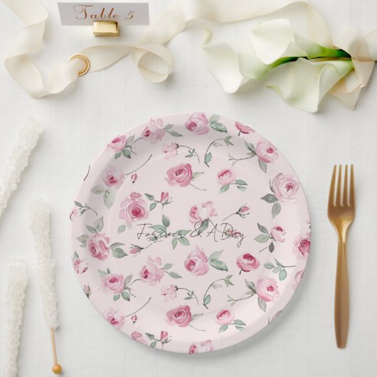 Assiettes En Carton Joli rose Roses Mariage Floral (Mariage)